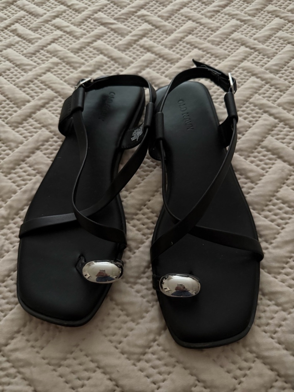 Old Navy Black Strappy Sandals with Silver Toe Accent